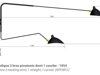 Size, Rotating sconce 2 arms, 1 curved, Serge Mouille