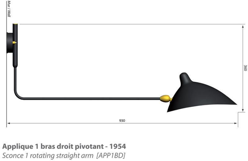 Masse Wandleuchte 1 schwenkbarer Arm, Serge Mouille