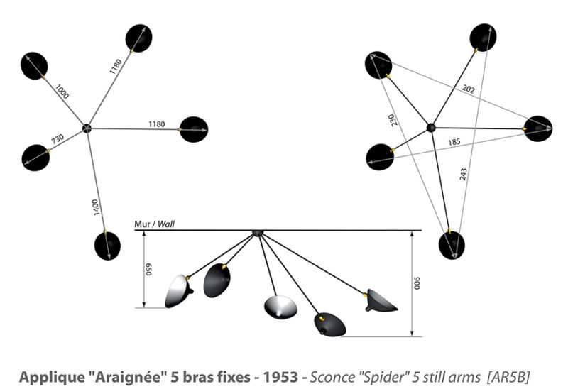 Size, wall light spider 5 arms, Serge Mouille