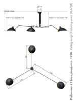 Rotating ceiling light 3 arms, Serge Mouille. Plafonnier 3 bras pivotants