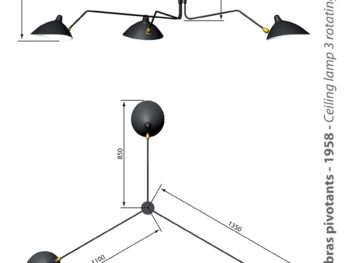 Rotating ceiling light 3 arms, Serge Mouille. Plafonnier 3 bras pivotants