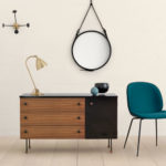 Buffet N°3, série 62, miroir Adnet, porte-mateau Matégot, Lampe Bestlite, Greta Grossman, Gubi, chaise Beetle. Gam Fratesi