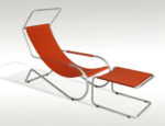Lounge chair with foot stool Lido, red fabric, Giudici, Wohnbedarf, WB Form