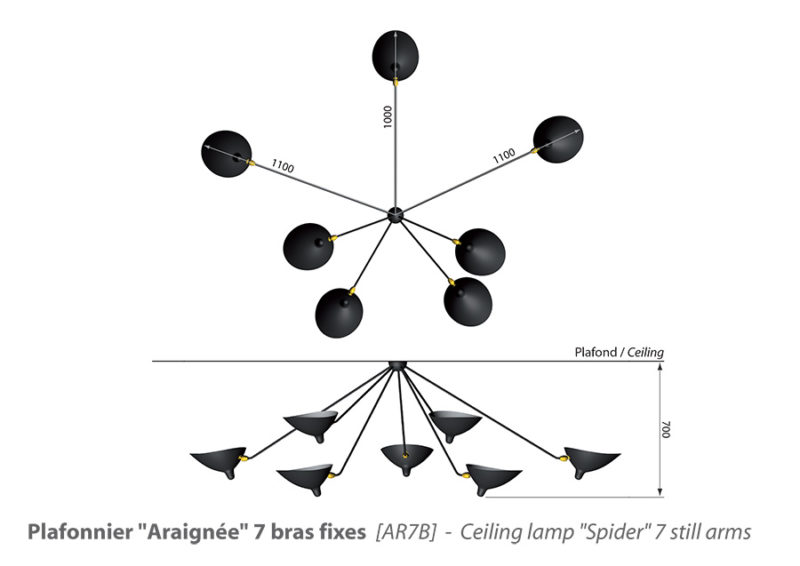 plafonnier araignée 7 bras, mesure