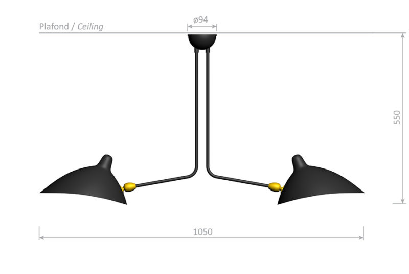 Measurement, Plafonnier 2 bras, Serge Mouille