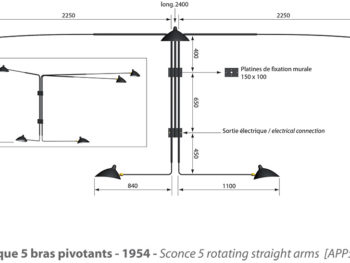 Masse, Wandleuchte 5 schwenkbare Arme, Serge Mouille
