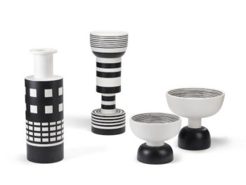 Keramikvase und -Schale, schwarz weiss, Ettore Sottsass, Bitossi