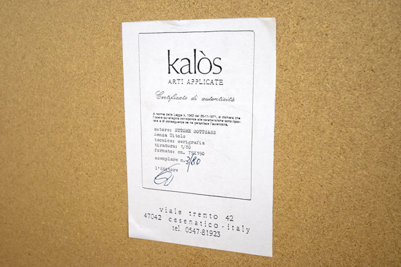 Kalos, arti, Certificat Ettore Sottsass Print