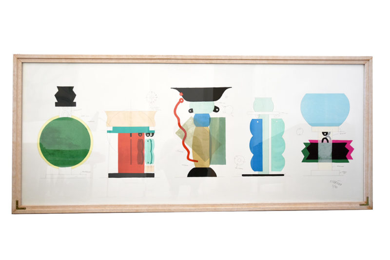 Silkscreen print by Ettore Sottsass, Kalos Arti, 1986, Memphis vases